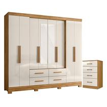 Guarda Roupa Casal San Lorenzo com Espelho e Cômoda MS913 Freijó Off White Moval