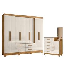 Guarda Roupa Casal San Lorenzo e Cômoda Lisboa Freijó Off White Moval