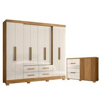 Guarda Roupa Casal San Lorenzo e Cômoda Texas Freijó Off White Moval