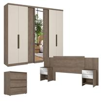 Guarda Roupa Casal Selecto 7 Portas Glass Rustic Off White com Cômoda Gaveteiro Condessa e Cabeceira Formosa Glass Rustic - THB