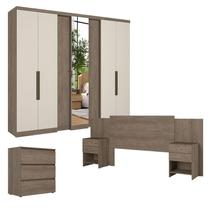 Guarda Roupa Casal Selecto 7 Portas Glass Rustic Off White com Cômoda Gaveteiro Condessa e Cabeceira Formosa Rustic - THB