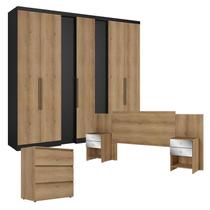 Guarda Roupa Casal Selecto 7 Portas Preto Capuccino com Cômoda Gaveteiro Condessa e Cabeceira Formosa Glass Capuccino - THB