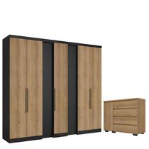 Guarda Roupa Casal Selecto 7 Portas Preto Capuccino e Cômoda com Porta Aurora Capuccino - THB