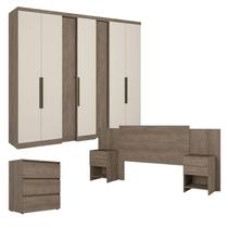 Guarda Roupa Casal Selecto 7 Portas Rustic Off White com Cômoda Gaveteiro Condessa e Cabeceira Formosa Rustic - THB