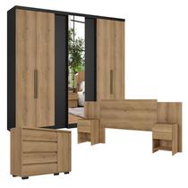 Guarda Roupa Casal Selecto Glass 7 Portas Preto Capuccino com Cômoda com Porta Aurora e Cabeceira Formosa Capuccino - THB