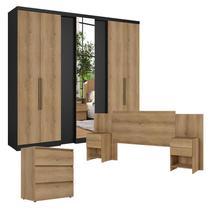 Guarda Roupa Casal Selecto Glass 7 Portas Preto Capuccino com Cômoda Gaveteiro Condessa e Cabeceira Formosa Capuccino - THB