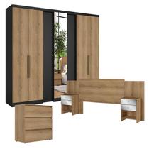 Guarda Roupa Casal Selecto Glass 7 Portas Preto Capuccino com Cômoda Gaveteiro Condessa e Cabeceira Formosa Glass Capuccino - THB