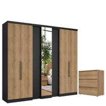 Guarda Roupa Casal Selecto Glass 7 Portas Preto Capuccino E Cômoda Gaveteiro Condessa Cappuccino - Thb