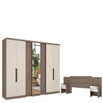 Guarda Roupa Casal Selecto Glass 7 Portas Rustic Off White Acetinado e Cabeceira com Mesas de Cabeceira Formosa Glass Rustic -THB