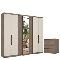 Guarda Roupa Casal Selecto Glass 7 Portas Rustic Off White e Cômoda Gaveteiro Condessa Rustic - THB