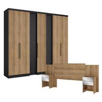 Guarda Roupa Casal Selecto Preto Capuccino com Cabeceira Formosa Glass Capuccino Acetinado - THB