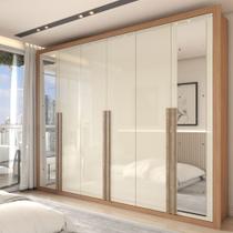 Guarda-Roupa Casal Severo Gold 6 Portas 6 Gavetas com Espelho Cinamomo/Off White - Panorama Móveis