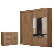 Guarda Roupa Casal Sienna com Espelho e Cômoda Seul Cumaru 23 - Novo Horizonte