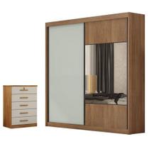 Guarda Roupa Casal Sienna Com Espelho E Gaveteiro Suiça Com Chave Cumaru 25 Fendi - Novo Horizonte