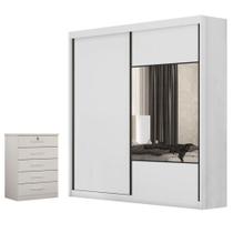 Guarda Roupa Casal Sienna Com Espelho E Gaveteiro Suiça Com Chave Neve - Novo Horizonte Guarda Roupa Casal Sienna Com Espelho E Gaveteiro Suiça Com Chave Neve - Novo Horizonte