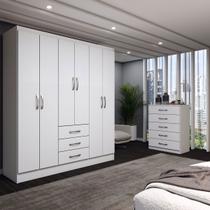 Guarda-Roupa Casal Simon 6 Portas 3 Gavetas com Cômoda 5 Gavetas Branco - Panorama Móveis