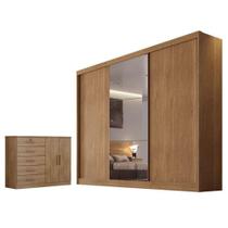 Guarda Roupa Casal Sonetto Com Espelho E Cômoda Seul Cumaru 23 - Novo Horizonte Guarda Roupa Casal Sonetto Com Espelho E Cômoda Seul Cumaru 23 - Novo Horizonte