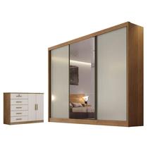 Guarda Roupa Casal Sonetto com Espelho e Cômoda Seul Cumaru 25 Fendi - Novo Horizonte