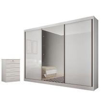 Guarda Roupa Casal Sonetto Com Espelho E Gaveteiro Suiça Neve - Novo Horizonte