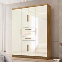 Guarda-Roupa Casal Taurus 6 Portas 3 Gavetas Nature/Champanhe - Pnr Móveis