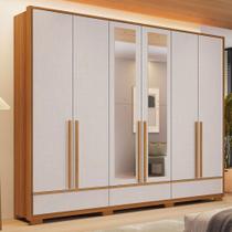 Guarda-Roupa Casal Tech 6 Portas 3 Gavetas com Espelho 100% Mdf Freijó Trend/Off White Tx - Pnr Móveis