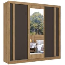 Guarda-Roupa Casal THB Ibiza Glass, 3 Portas, Cappuccino Off White/Cacau com Espelho