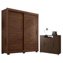 Guarda Roupa Casal Titanium 2 portas com Cômoda Sapateira Versátil 4 gavetas Jacarandá Fosco-Zanzini Guarda Roupa Casal Titanium 2 portas com Cômoda Sapateira Versátil 4 gavetas Jacarandá Fosco-Zanzini