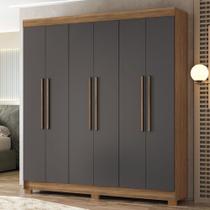 Guarda-Roupa Casal Toledo 6 Portas 2 Gavetas Jatoba/Grafite- Santos Andirá