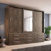 Guarda Roupa Casal Tonielque Capri 3 Portas Correr 9 Gavetas com Espelho