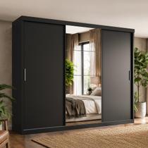Guarda Roupa Casal Tonielque Paris 3 Portas de correr com Espelho