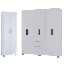 Guarda Roupa Casal Tóquio 6 Portas com Armário Multiuso 2 Portas Branco Brilho - Poquema