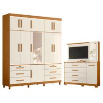 Guarda Roupa Casal Triton Plus 11 Portas Com Espelho e Cômoda Ilhabela Cinamomo Off White - Móveis Albatroz Guarda Roupa Casal Triton Plus 11 Portas Com Espelho e Cômoda Ilhabela Cinamomo Off White - Móveis Albatroz