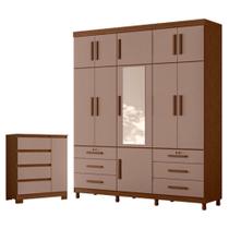 Guarda Roupa Casal Triton Plus 11 Portas Com Espelho e Cômoda Sapateira Olimpia Nogueira Capuccino - Móveis Albatroz Guarda Roupa Casal Triton Plus 11 Portas Com Espelho e Cômoda Sapateira Olimpia Nogueira Capuccino - Móveis Albatroz