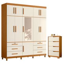 Guarda Roupa Casal Triton Plus 11 Portas Com Espelho e Cômoda Sole flex Cinamomo Off White - Móveis Albatroz Guarda Roupa Casal Triton Plus 11 Portas Com Espelho e Cômoda Sole flex Cinamomo Off White - Móveis Albatroz