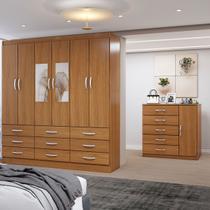 Guarda-Roupa Casal Tyler 6 Portas 9 Gavetas e Espelho com Cômoda 1 Porta 5 Gavetas Cinamomo - Panorama Móveis Guarda-Roupa Casal Tyler 6 Portas 9 Gavetas e Espelho com Cômoda 1 Porta 5 Gavetas Cinamomo - Panorama Móveis