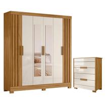 Guarda Roupa Casal Valença com Espelho e Cômoda Dhara Freijó Off White Moval