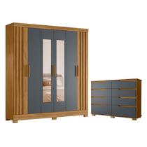 Guarda Roupa Casal Valença com Espelho e Cômoda Georgia Freijó Cinza Moval