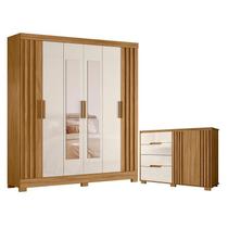 Guarda Roupa Casal Valença com Espelho e Cômoda Texas Freijó Off White Moval