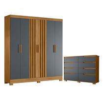 Guarda Roupa Casal Valença e Cômoda Georgia Freijó Cinza Moval Guarda Roupa Casal Valença e Cômoda Georgia Freijó Cinza Moval