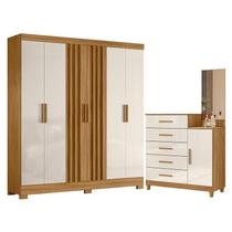 Guarda Roupa Casal Valença e Cômoda Lisboa Freijó Off White Moval