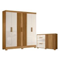 Guarda Roupa Casal Valença e Cômoda Texas Freijó Off White Moval