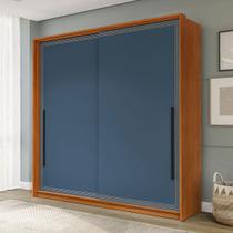 Guarda-Roupa Casal Valência 2 Portas 2 Gavetas Freijó/Azul - Politorno