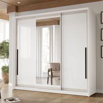 Guarda-Roupa Casal Valência 3 Portas 4 Gavetas com Espelho Branco - Politorno