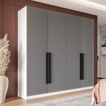 Guarda-Roupa Casal Valência 4 Portas 4 Gavetas Branco/Cinza - Politorno