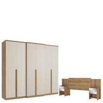 Guarda Roupa Casal Valência 6 Portas Capuccino Off White e Cabeceira com Mesas de Cabeceira Formosa Glass Capuccino - THB Guarda Roupa Casal Valência 6 Portas Capuccino Off White e Cabeceira com Mesas de Cabeceira Formosa Glass Capuccino - THB