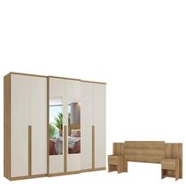 Guarda Roupa Casal Valência 6 Portas Glass Capuccino Off White e Cabeceira com Mesas de Cabeceira Formosa Capuccino- THB Guarda Roupa Casal Valência 6 Portas Glass Capuccino Off White e Cabeceira com Mesas de Cabeceira Formosa Capuccino- THB