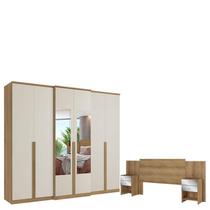 Guarda Roupa Casal Valência 6 Portas Glass Capuccino Off White e Cabeceira com Mesas de Cabeceira Formosa Glass Capuccino - THB