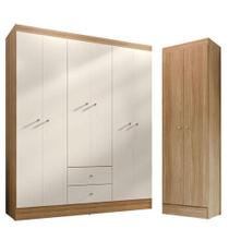 Guarda Roupa Casal Versa 6 Portas Freijó Off White Fosco Com Armário Multiuso Aura Freijó Fosco - Kits Paraná