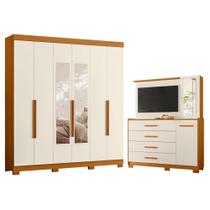 Guarda Roupa Casal Vinci 06 Portas com Espelho e Cômoda Ilhabela Cinamomo Off White - Móveis Albatroz Guarda Roupa Casal Vinci 06 Portas com Espelho e Cômoda Ilhabela Cinamomo Off White - Móveis Albatroz