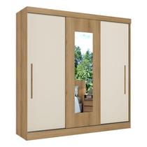 Guarda Roupa Casal Vision Glass 3 Portas Capuccino Cacau Off White Flex Acetinado - THB